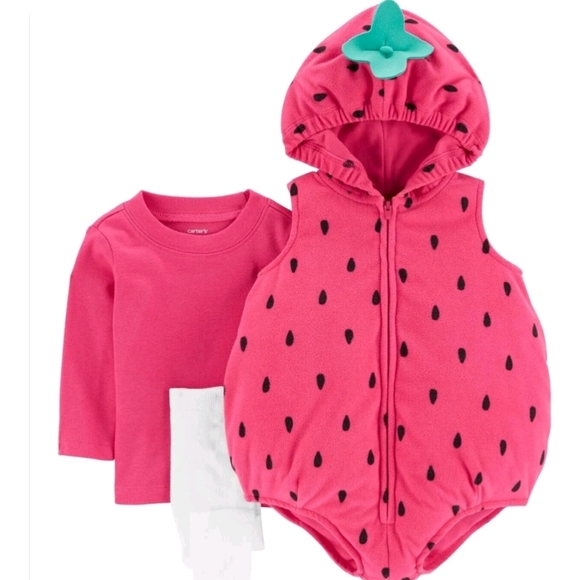 Carter's Baby Strawberry Halloween Costume 6/9 12 Month Tights Fruit Warm Fleece - Picture 5 of 5